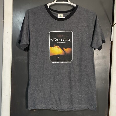 Vintage 1996 Twister Adventure Movie Ringer T-shirt Tornado Movie Promo Sz M