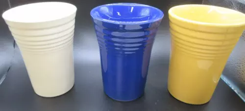 RARE~FIESTAWARE ANTIQUE WATER TUMBLERS~3~ MARKED~HCL MARK & LOWER CASE