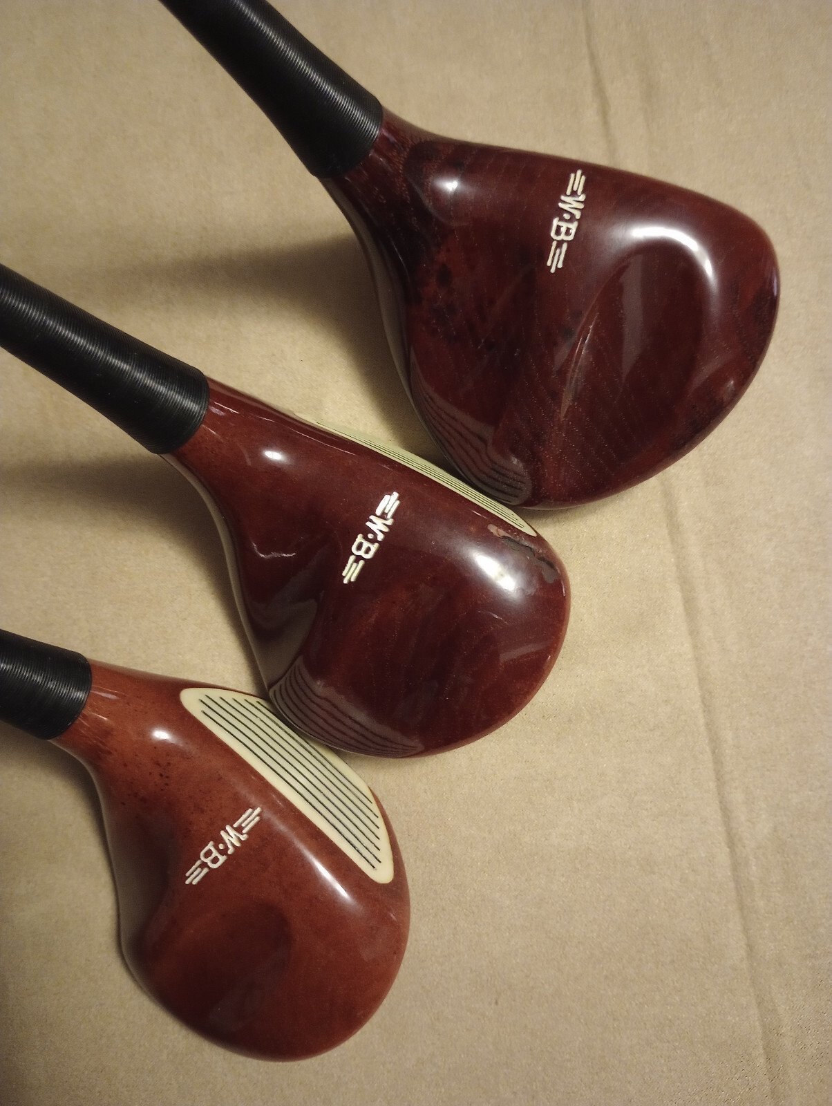 Set of 3 Wood Bros. Kool Cat Persimmon Golf Clubs F1, F3.5, F4.5