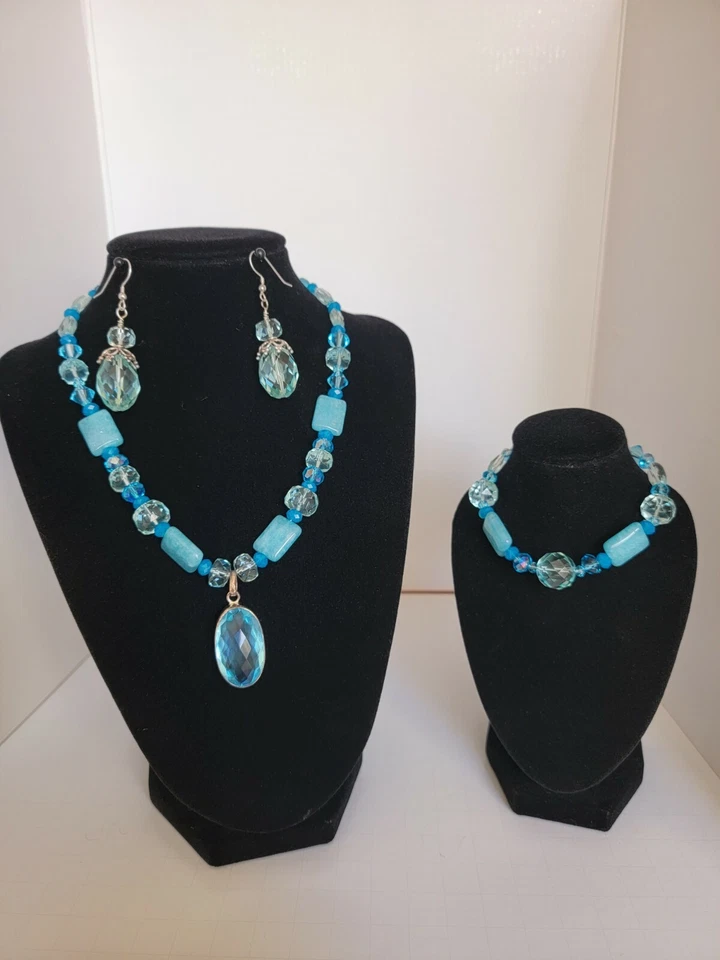 Aquamarine, Blue Topaz, Swarovski crystal, sterling silve jewelry set. Ship free - Image 2 of 4