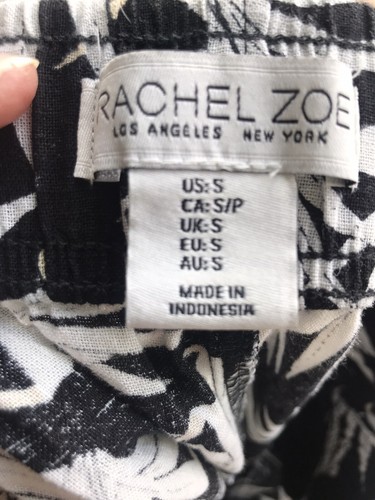 PANTALONES MUJER RACHEL ZOE NEGRO/BLANCO PALMA LINO/RAYÓN MEZCLA PIERNA ANCHA PEQUEÑOS NUEVOS CON ETIQUETAS - Imagen 7 de 9