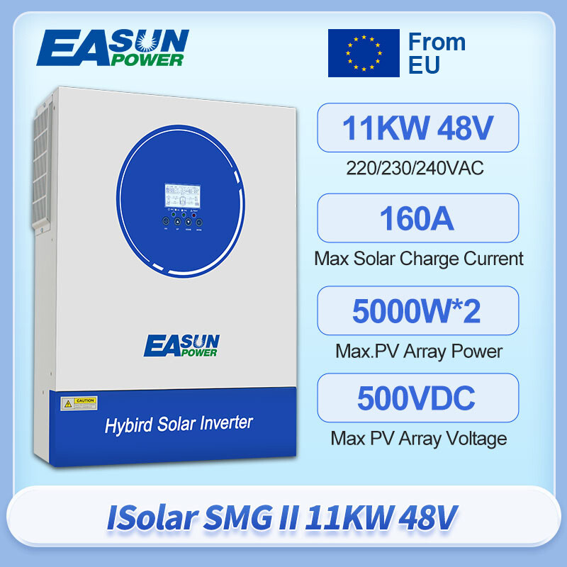 Inversor Solar Híbrido Easun 11000W 48V 2*MPPT 160A PV 60-500VDC WIFI DE