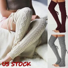 Women Winter Warm Crochet Leg Warmers Cable Knit Ladies Knitted Socks Leggings