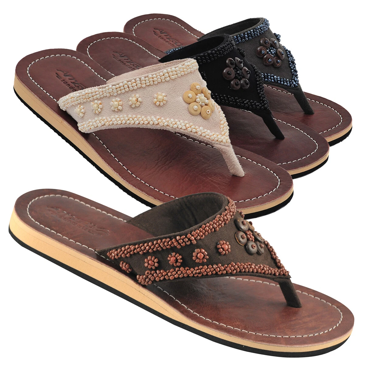 LESTARIE Damen Sandale Leder Zehentrenner Sandalen Sandaletten
