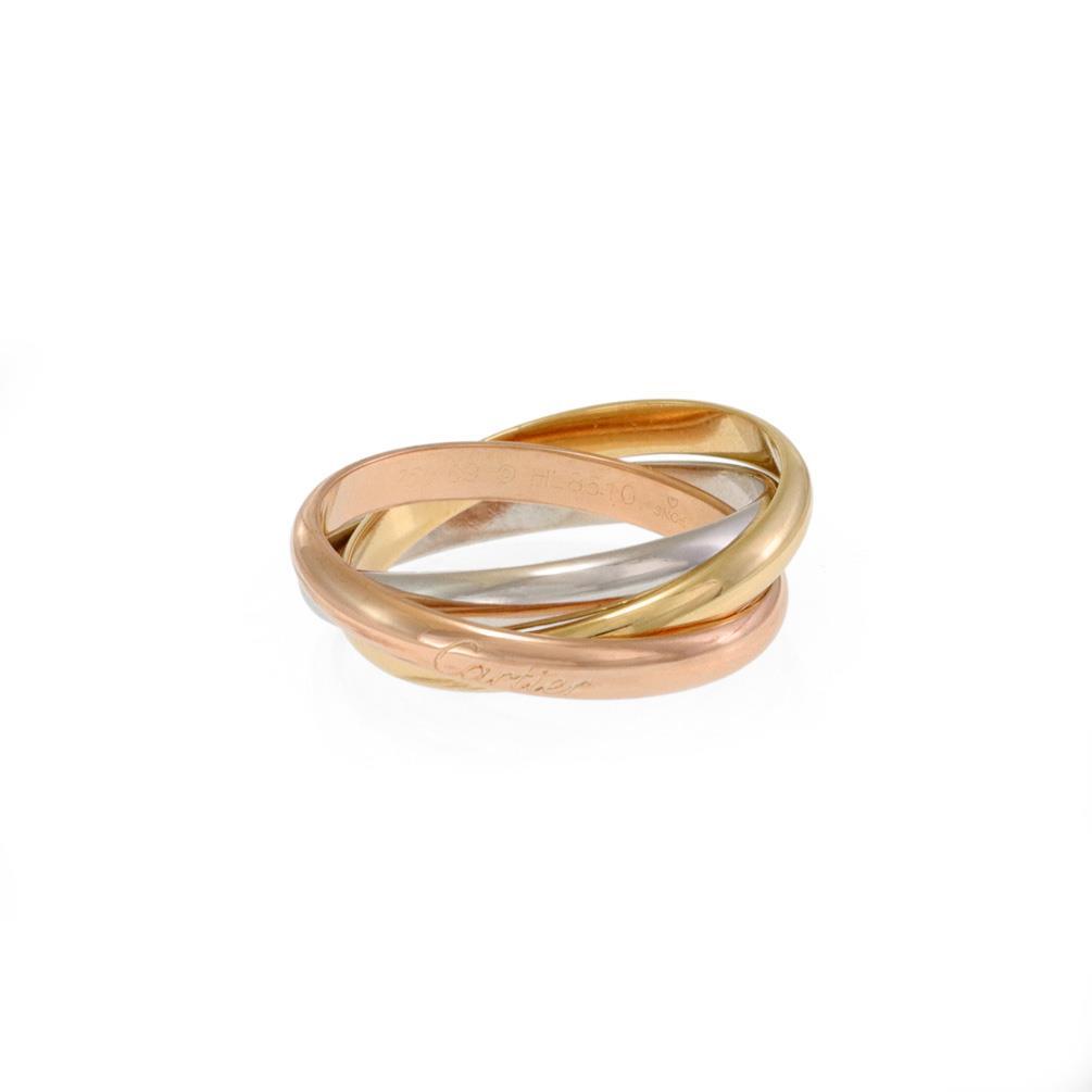 Candy【Cartier】トリニティ　ボルドー&ゴールド⑫ Cartier Trinity 18k Tricolor Gold 4mm Rolling Band Ring Size