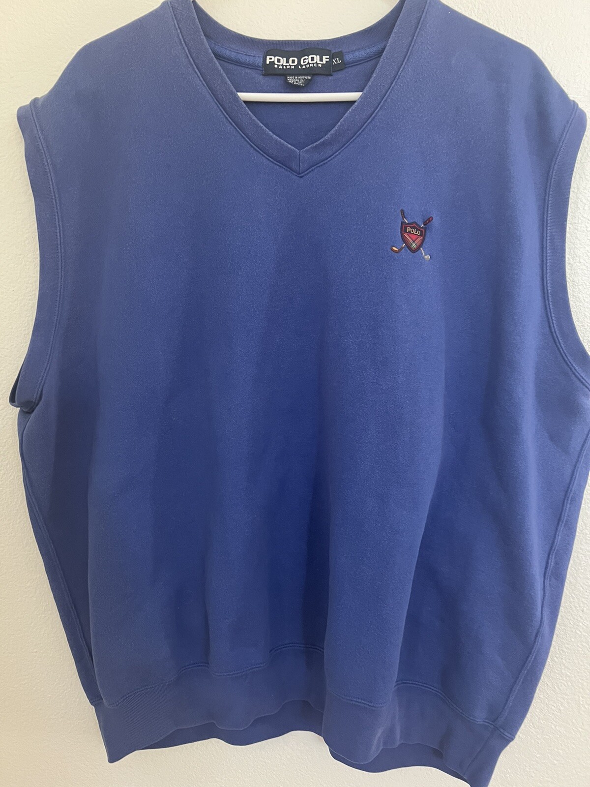 Polo Golf Ralph Lauren Vintage Gilet Uomo Grande Blu Scollo V Pony Cotone