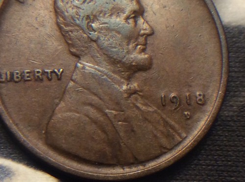 1918 D lincoln wheat,Double Die Ghosting,Double struck mint mark,Broadstruck - Picture 2 of 5