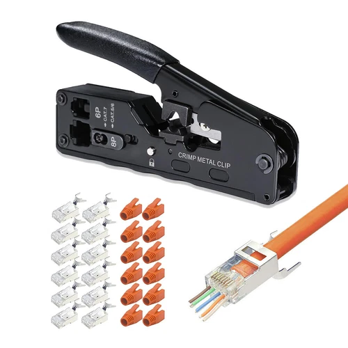 RJ45 Crimpzange + 12 Cat7 Stecker Set Netzwerk Werkzeug Lan Kabel Zange Cat 7/6