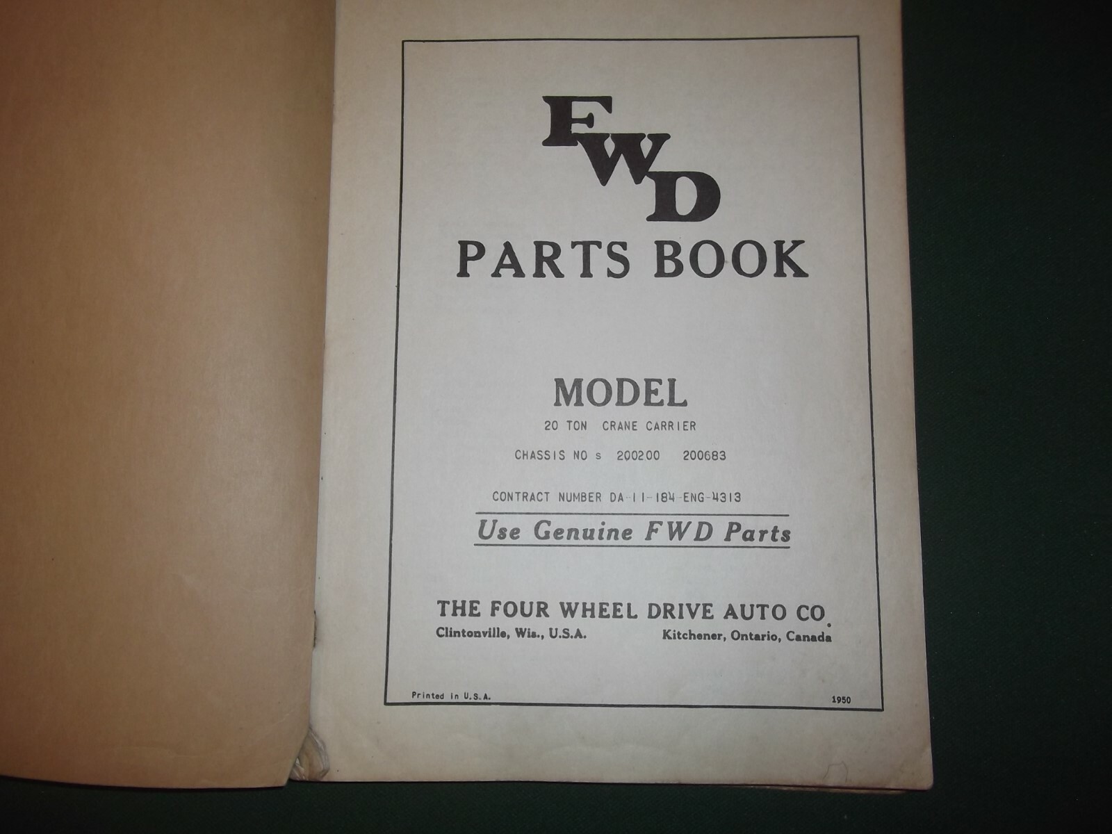 FWD FOUR WHEEL DRIVE 20 TON CRANE CARRIER PARTS MANUAL BOOK CATALOG eBay