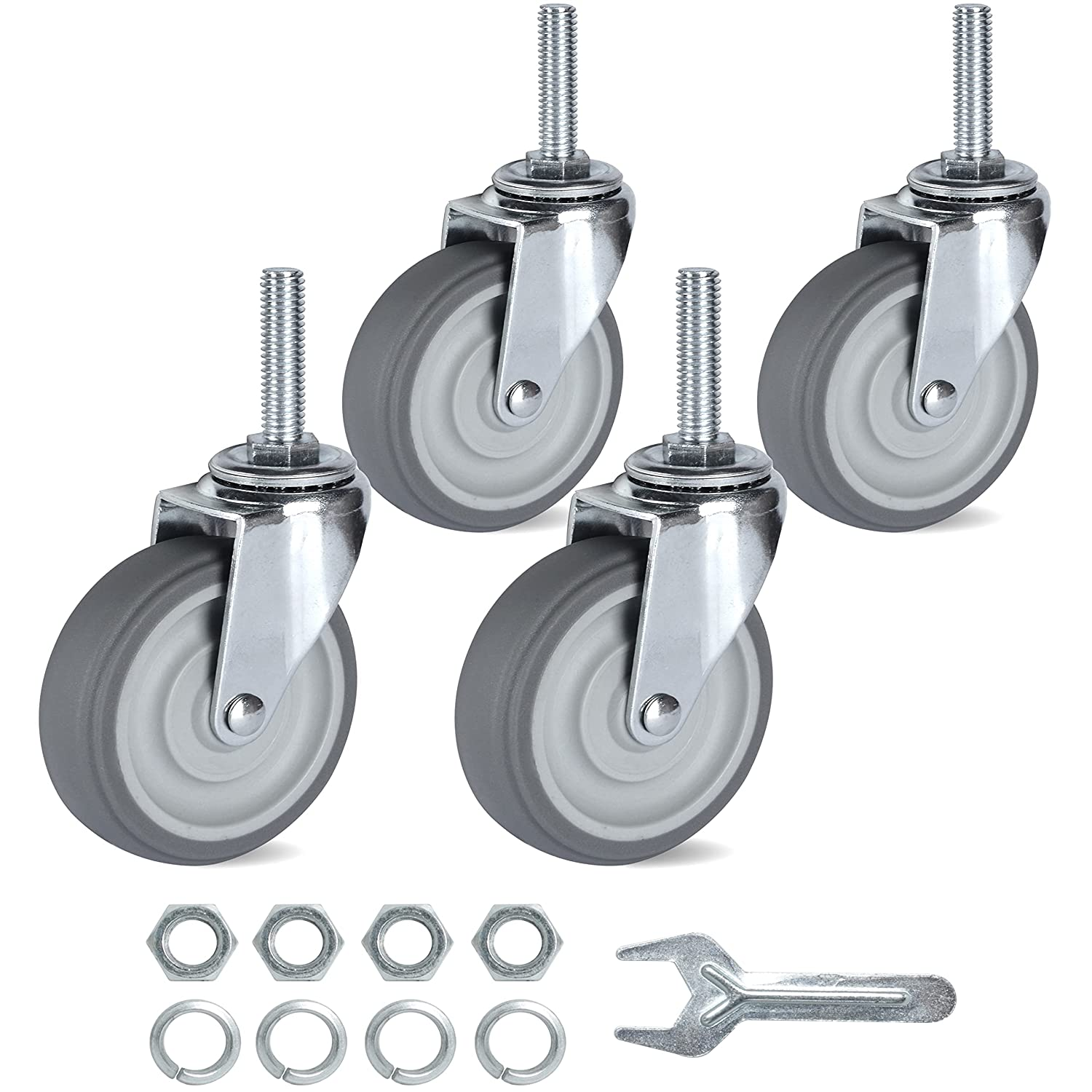 Caster Wheels 3 Inch Set of 4 Heavy Duty Threaded Stem Casters 3/8