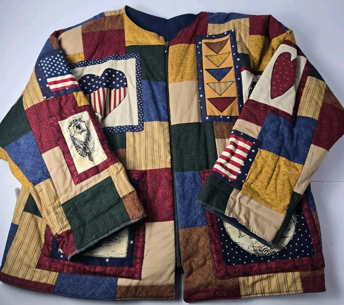 Vintage Quilted Patchwork Chore Jacket XL Red/Whi… - image 2