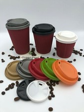 RED RIPPLE TRIPLE WALL PAPER CUPS COFFEE 8/12oz Disposable LIDS Hot Drinks