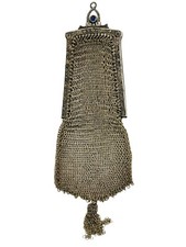 Antique Silver Tone Chain Mail Mesh Floral Evening Bag Coin Purse Art Nouveau