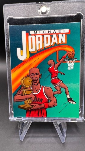 Tarjeta de dibujos animados de Michael Jordan 1989 Fire Dunk NBA Jam error Scottie Pippen en la parte posterior