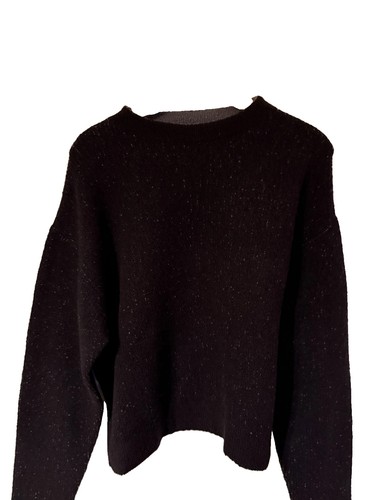 Jill Sander Wool Cashmere Blend Ribbed Knit Crew Pullover Sweater Black Size 40