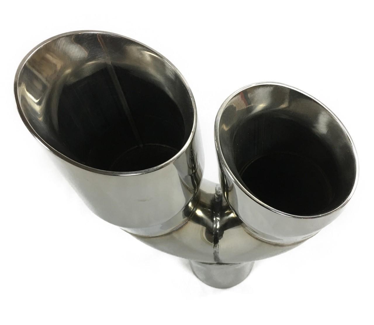 Exhaust Tip 2.25" Inlet 3.00" Outlet 9.50" long Dual Double Wall Slant Angle Sta