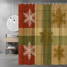 Christmas Shower Curtain with Snowflakes and Plaid Design