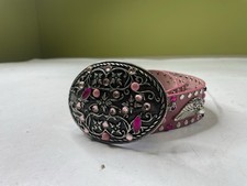 Vintage Y2K Nanni Belt Italy Pink Leather Rhinestones Embellished 32 Buckle