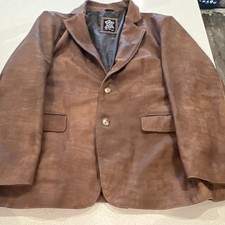 Men s Brown Real Leather Blazer Jacket Notch Lapel Button Lined Pockets 3XL