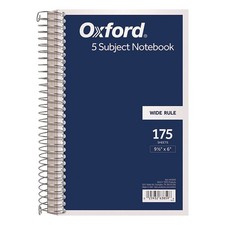 TOPS Wirebound Five-Subject Notebook, 5 Subjects, Wide/Legal Rule, Navy Cover,