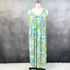 Vintage Womens Dress 60s 70s Pastel Floral Maxi Mod House Dress Lounge Groovy