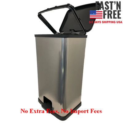 13 Gallon Trash Can Plastic Rectangular Step Kitchen Trash Garbage Can Silver