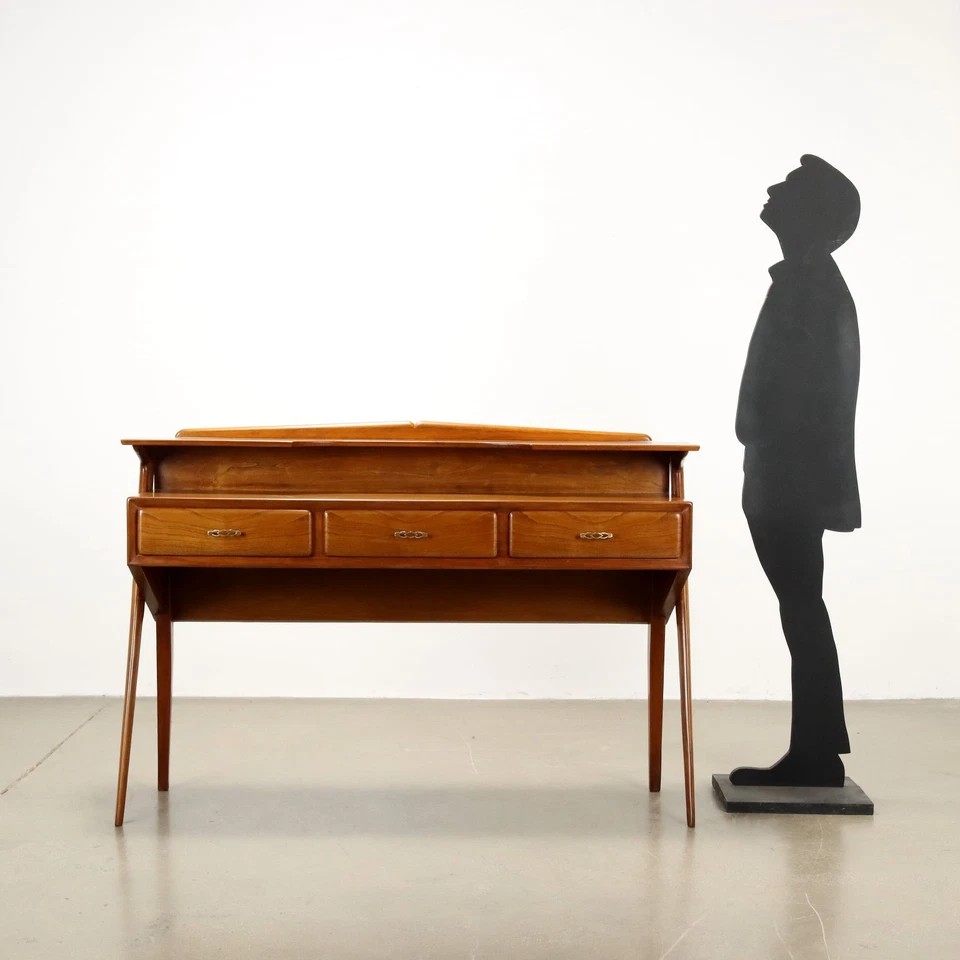 Consola vintage chapa roble diseño latón Italia años 50 restaurada Foto 2 de 4