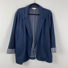 Skies Are Blue Asa Knit Blazer Size XXL Navy Blue Open Front 3/4 Sleeves