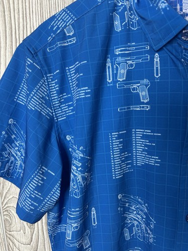 Retro Rifle The Blueprint Camicia All Over Uomo L Blu Stampa Bottoni Elasticizzata - Foto 3 di 8