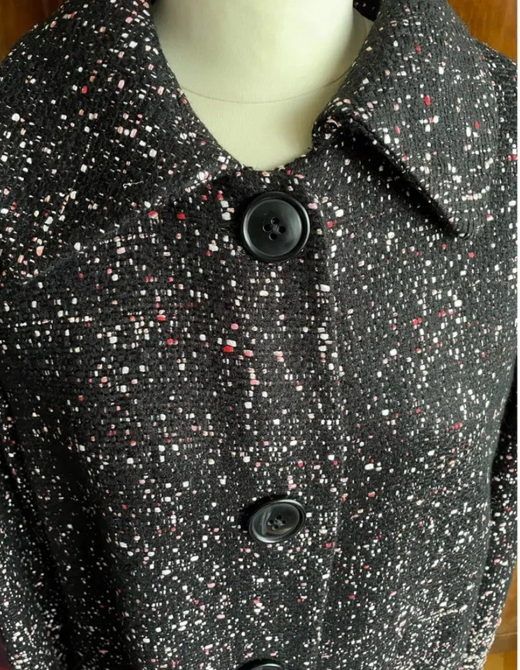 Abrigo Elie Tahari Nuevo sin Etiquetas Negro Y Rosa Lana Guisante XS Foto 4 de 4