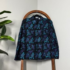 Chico's Vintage LARGE Silk Linen Black Blue Asian Embroidered Blazer Jacket