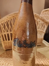 Antique Salt Glazed Stoneware Bottle“Dietrich”Cobalt Script German 1800s 11,50" 