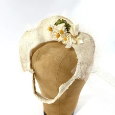 Vtg Communion Veil Amazing Millinery Flowers Headpiece 1940s Tulle Girls Crown