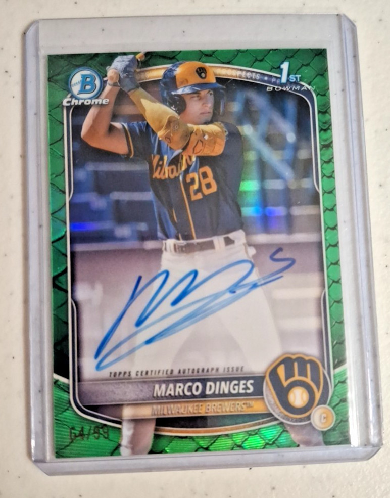 Marco Dinges 64/99 - 2025 Bowman Chrome Green Reptilian Auto 1st Bowman Brewers