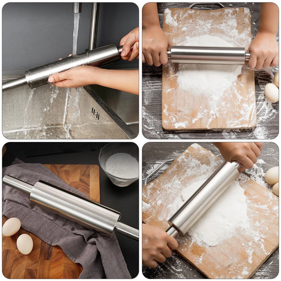 Stainless Steel Rolling Pin Metal Roller French Spaghetti Kids - Image 3 of 4