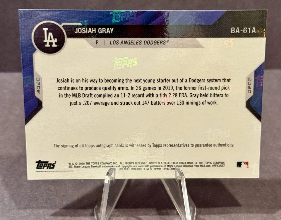 2020 Bowman Next - Josiah Gray Topps Now Baseball America Top 100 Prospects Auto - Image 2 of 2