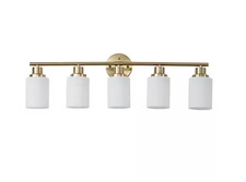 31 in. 5-Light Gold Bathroom Vanity Light Fixture with Frosted Glass Shades NEW
