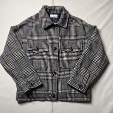 Mango MNG Womens Black White Houndstooth Preppy Tailored Fit Jacket Size 8