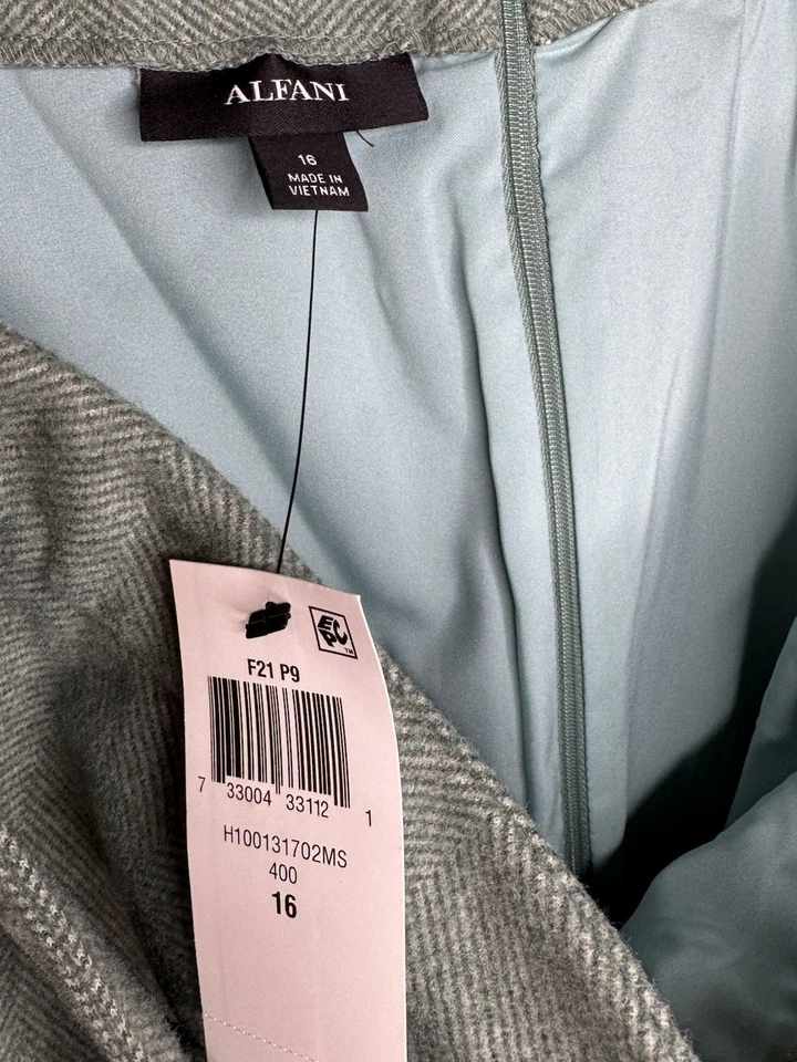 Alfani Knit Faux Wrap Skirt Size 16 Lined Green Herringbone Belt Pockets Career - Image 3 of 4