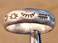 Native American Sterling Silver Hand Stamped Wide Band Handmade Ring sz 7.25 JJ