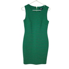 Chaps 6 Green Striped Sheath Dress Sleeveless Gold Zipper Preppy Mod Goth