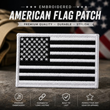 Black White USA Flag Embroidered Patch Iron On Sew On American Flag Badge Jacket