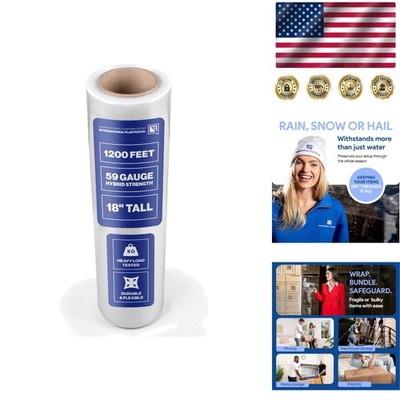 18'' Recyclable Stretch Film Wrap - 1200ft Crystal Clear for Eco-Conscious Movers