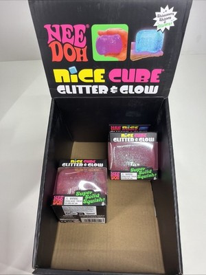 NeeDoh Nice Cube Glitter and Glow, Nee Doh Squishy Glowing Ice Cube PINK UK