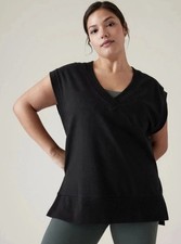 Athleta Retro Terry V Neck Black Sweatshirt W...