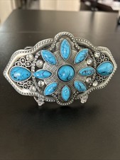 Women  s Buckle Crystals and Turquoise Accents Western Style 4.5 By 2.5 Inches