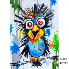 ACEO Original Crow Bird Animal Nature Abstract Acrylic Pop Art Hand Painting NEW