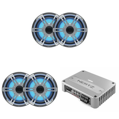 Hertz Marine 4x 6.5'' Marine HEX-65-S-LD-G & Venezia-Compact-V4C Amplifier Bundle