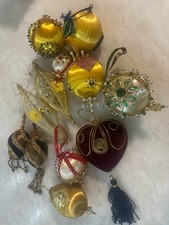 Vintage Lot Of 12 Beaded Sequin Satin Handmade Christmas Ornaments Decorations