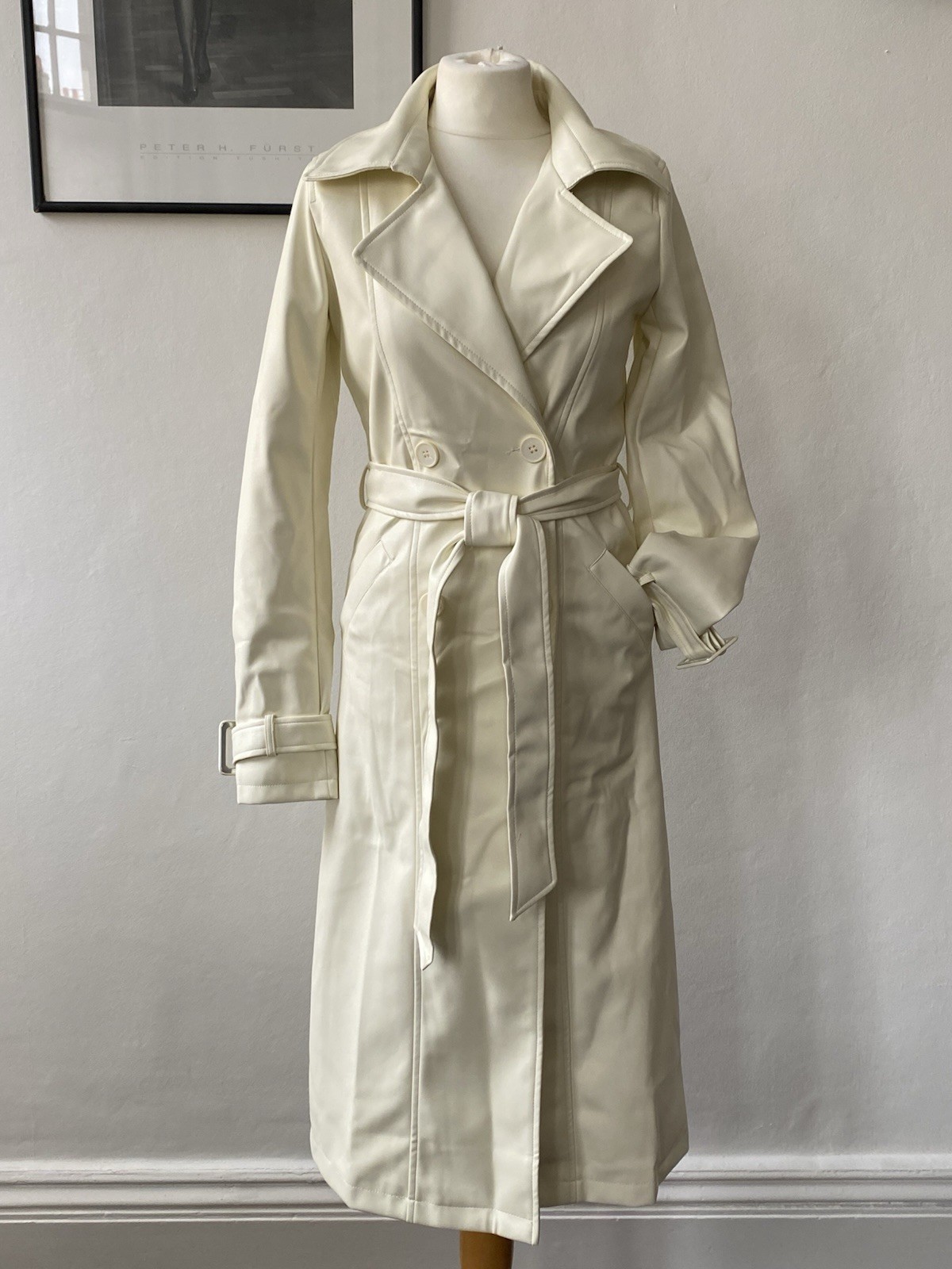 Meshki Cream Leather Belted Trench Coat XXS L...